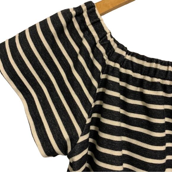 Madewell Black and White Striped Short Sleeve Off Shoulder Mini Dress - Picture 3 of 8